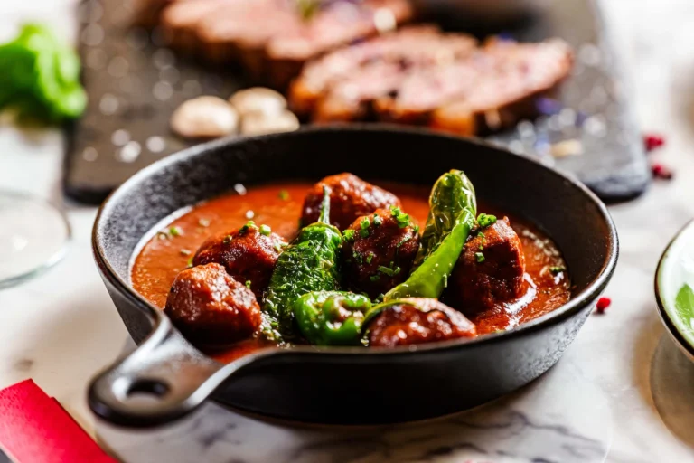 Meatballs with padrón peppers